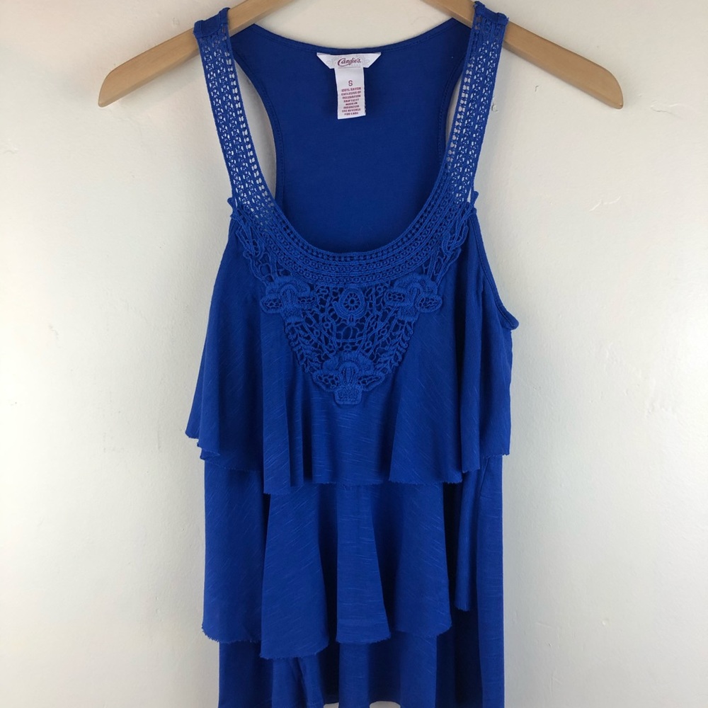 Candie’s lace tiered scoop neck tank top blue